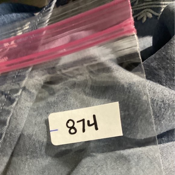 J Jill Denim XS Top Boho Peasant Blouse Smock Neck Heavy Embroider Denim Blue - Picture 9 of 9